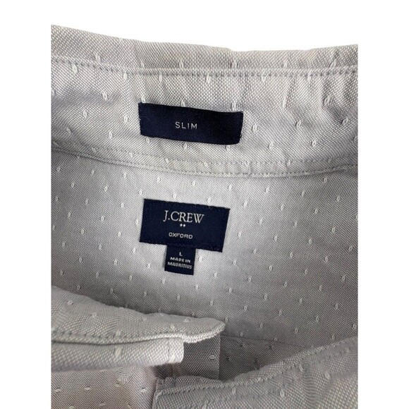 J Crew Slim Fit Oxford Shirt Textured Sashiko Dot Dobby LS Light Gray Preppy L - Picture 3 of 15